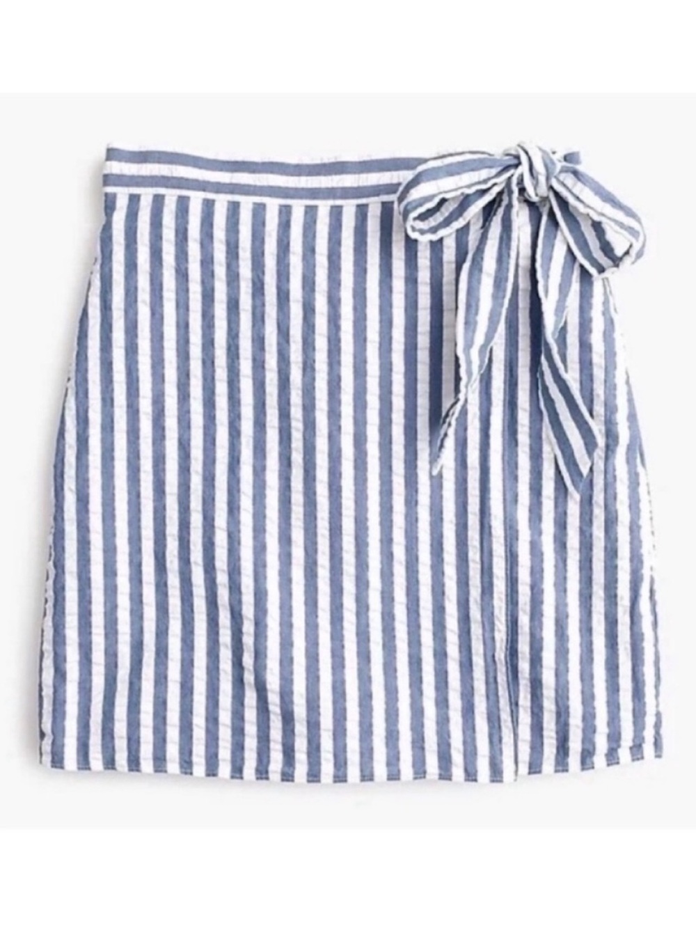 J. Crew Blue White Striped Seersucker Bow Tie Waist Detail Skirt Size Petite 0